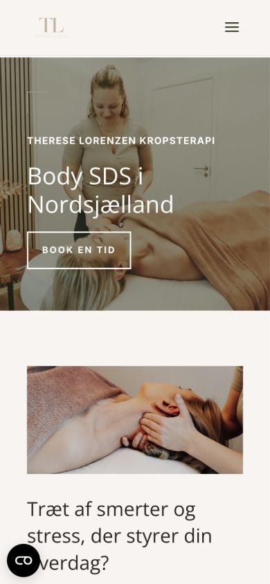 TL Kropsterapi på mobil med personlig præsentation og Book en tid