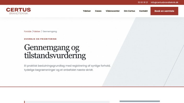 Certus ydelsesside med afgrænset gennemgang, leverance og relevante næste skridt